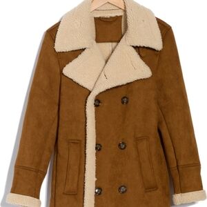 Braveman Men's Brown Double-Breasted Coat with Shearling Collar